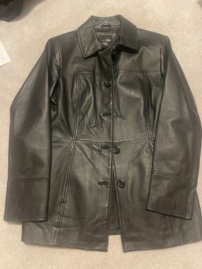 East 5th Black Button-Front Leather Jacket- new without tag